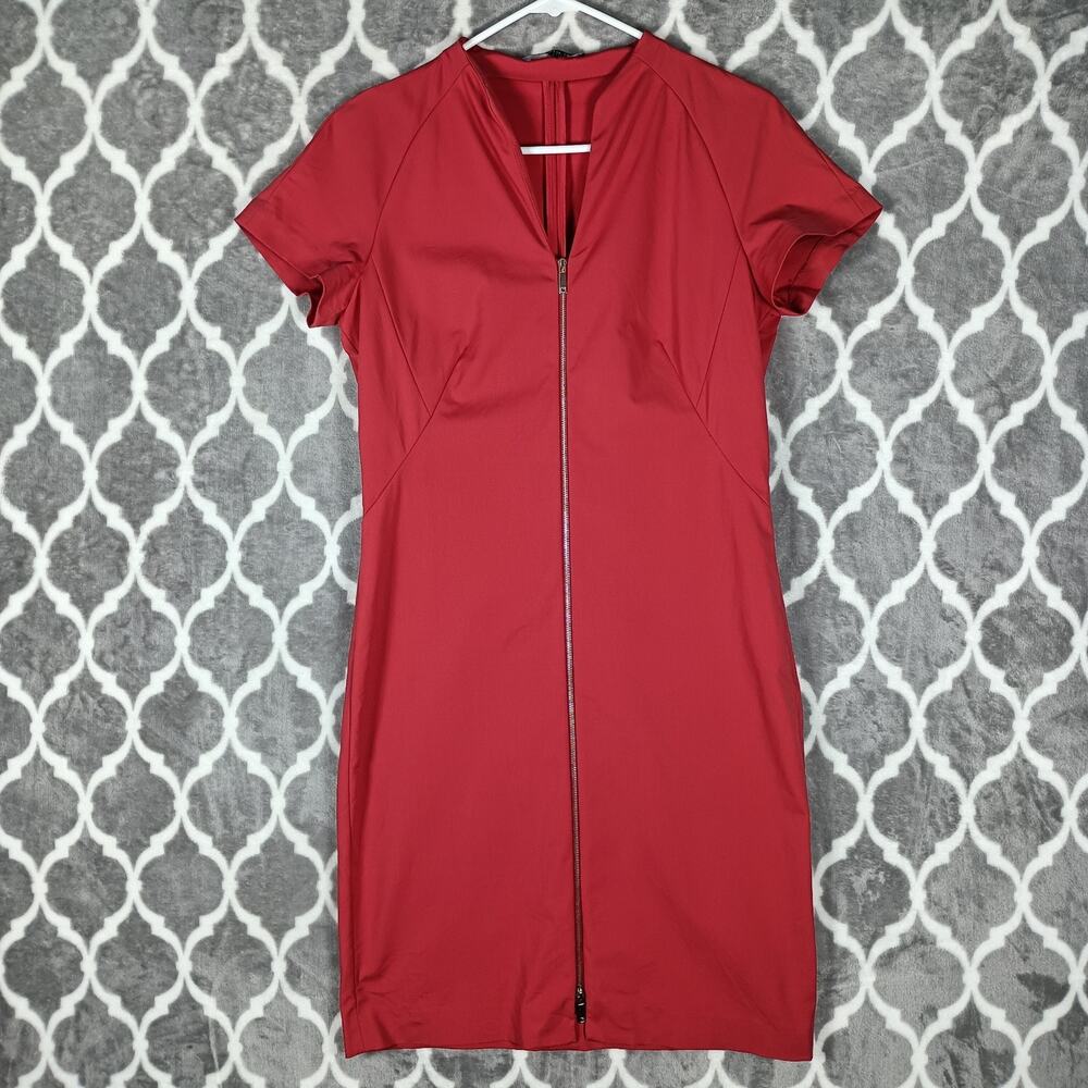 Lafayette 148 New York Dress Women Size 6 Red Coral Zip Front Stretch